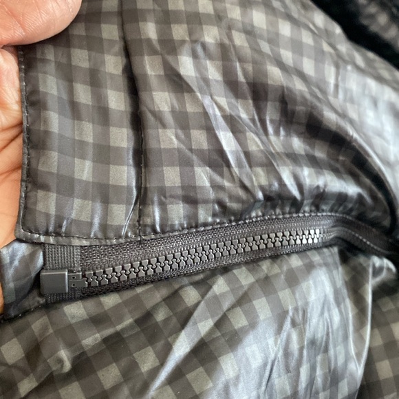 Vintage Black green Checkered Puffer down and feather Jacket sz 10 - Picture 7 of 12